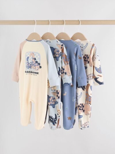 Navy Baby Two Way Zip Sleepsuits 4 Pack