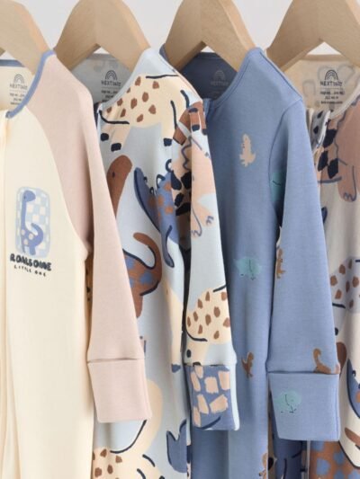 Navy Baby Two Way Zip Sleepsuits 4 Pack