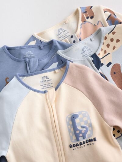 Navy Baby Two Way Zip Sleepsuits 4 Pack