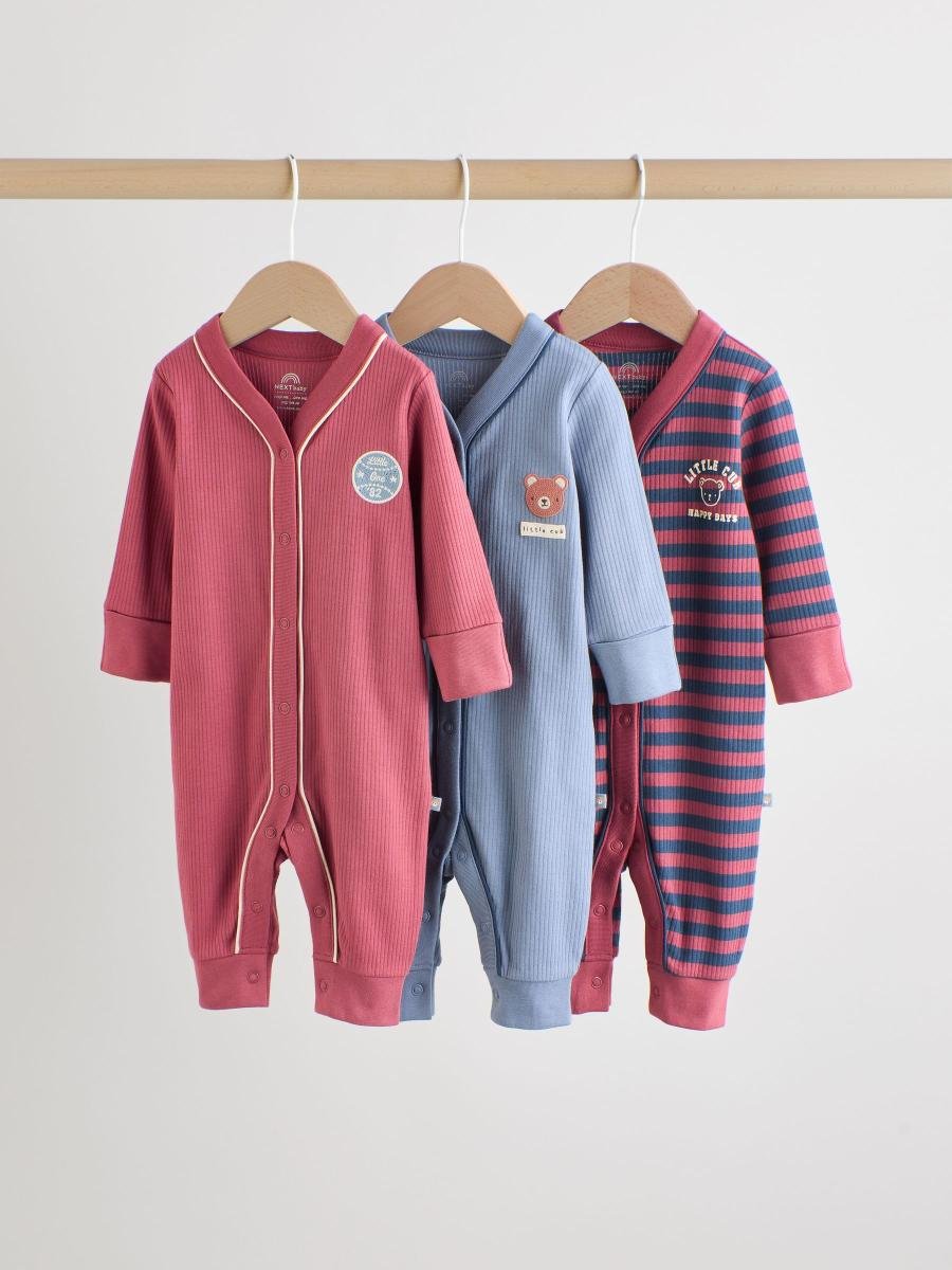 Burgundy Red Baby Sleepsuits 3 Pack