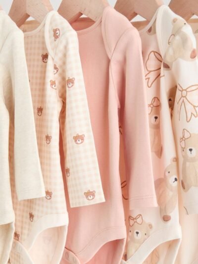 Neutral Bear Long Sleeve Baby Bodysuits 5 Pack