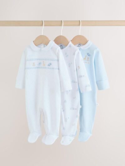 White Baby Sleepsuits 3 Pack