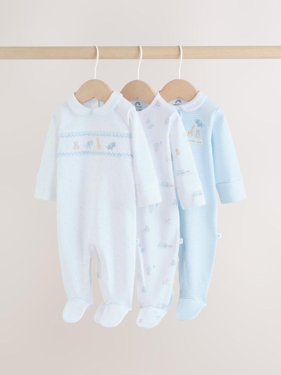 White Baby Sleepsuits 3 Pack
