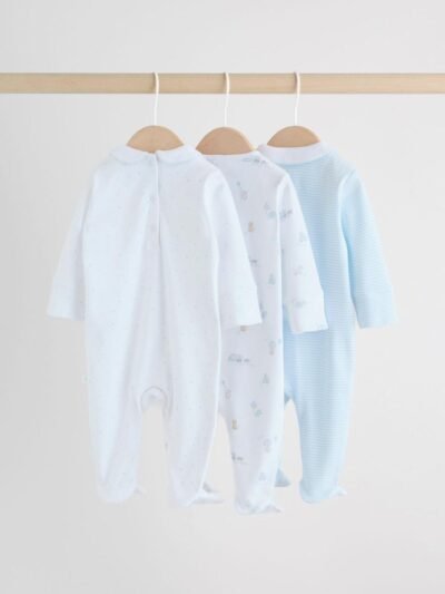 White Baby Sleepsuits 3 Pack