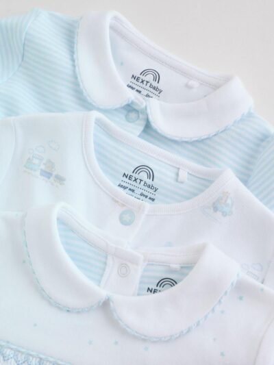 White Baby Sleepsuits 3 Pack