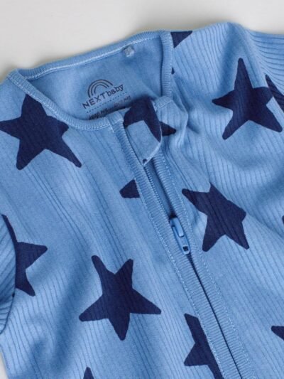 Navy Star Two Way Zip Baby Sleepsuits 3 Pack