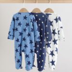 Navy Star Two Way Zip Baby Sleepsuits 3 Pack