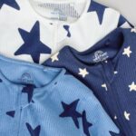 Navy Star Two Way Zip Baby Sleepsuits 3 Pack