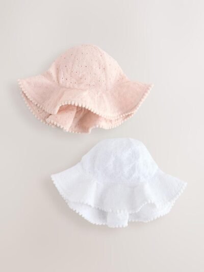 Pink and White Broderie 2pk Baby Bucket Hat