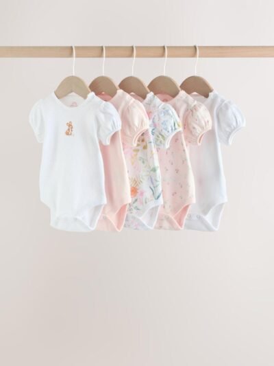 Pink Short Sleeve Baby Bodysuits 5 Pack