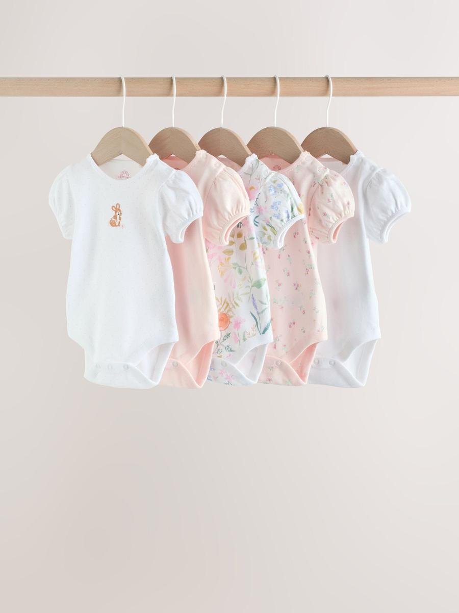 Pink Short Sleeve Baby Bodysuits 5 Pack