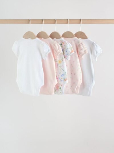 Pink Short Sleeve Baby Bodysuits 5 Pack