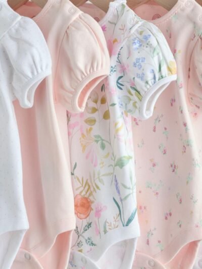 Pink Short Sleeve Baby Bodysuits 5 Pack