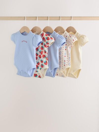 Blue Short Sleeve Baby Bodysuits 5 Pack
