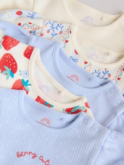 Blue Short Sleeve Baby Bodysuits 5 Pack