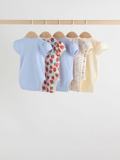 Blue Short Sleeve Baby Bodysuits 5 Pack