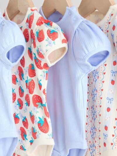 Blue Short Sleeve Baby Bodysuits 5 Pack