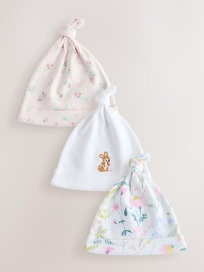 Pink Tie Top Baby Beanie 3 Pack