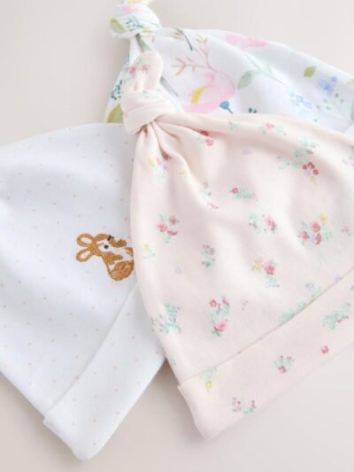 Pink Tie Top Baby Beanie 3 Pack