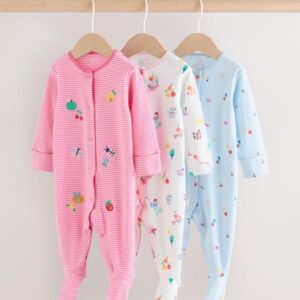 Pink/White/Blue Fruit Baby Sleepsuits 3 Pack