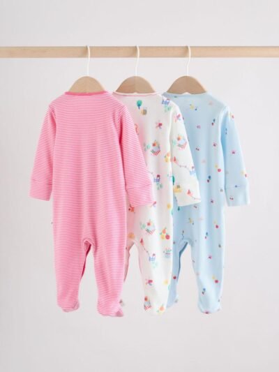 Pink/White/Blue Fruit Baby Sleepsuits 3 Pack