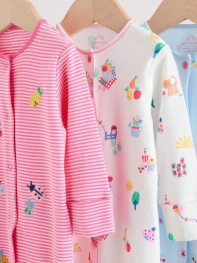 Pink/White/Blue Fruit Baby Sleepsuits 3 Pack