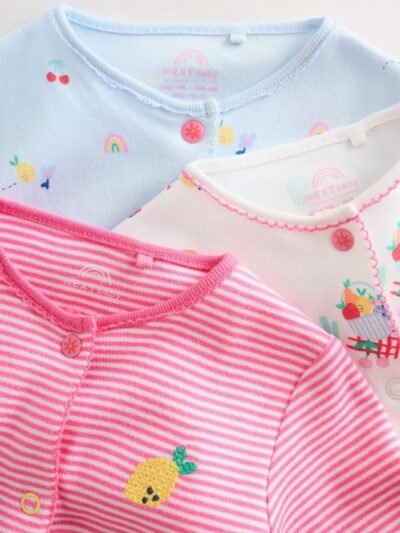 Pink/White/Blue Fruit Baby Sleepsuits 3 Pack