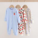 Blue Baby Strawberry Sleepsuit 3 Pack