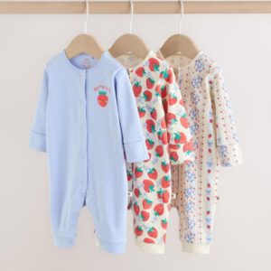 Blue Baby Strawberry Sleepsuit 3 Pack