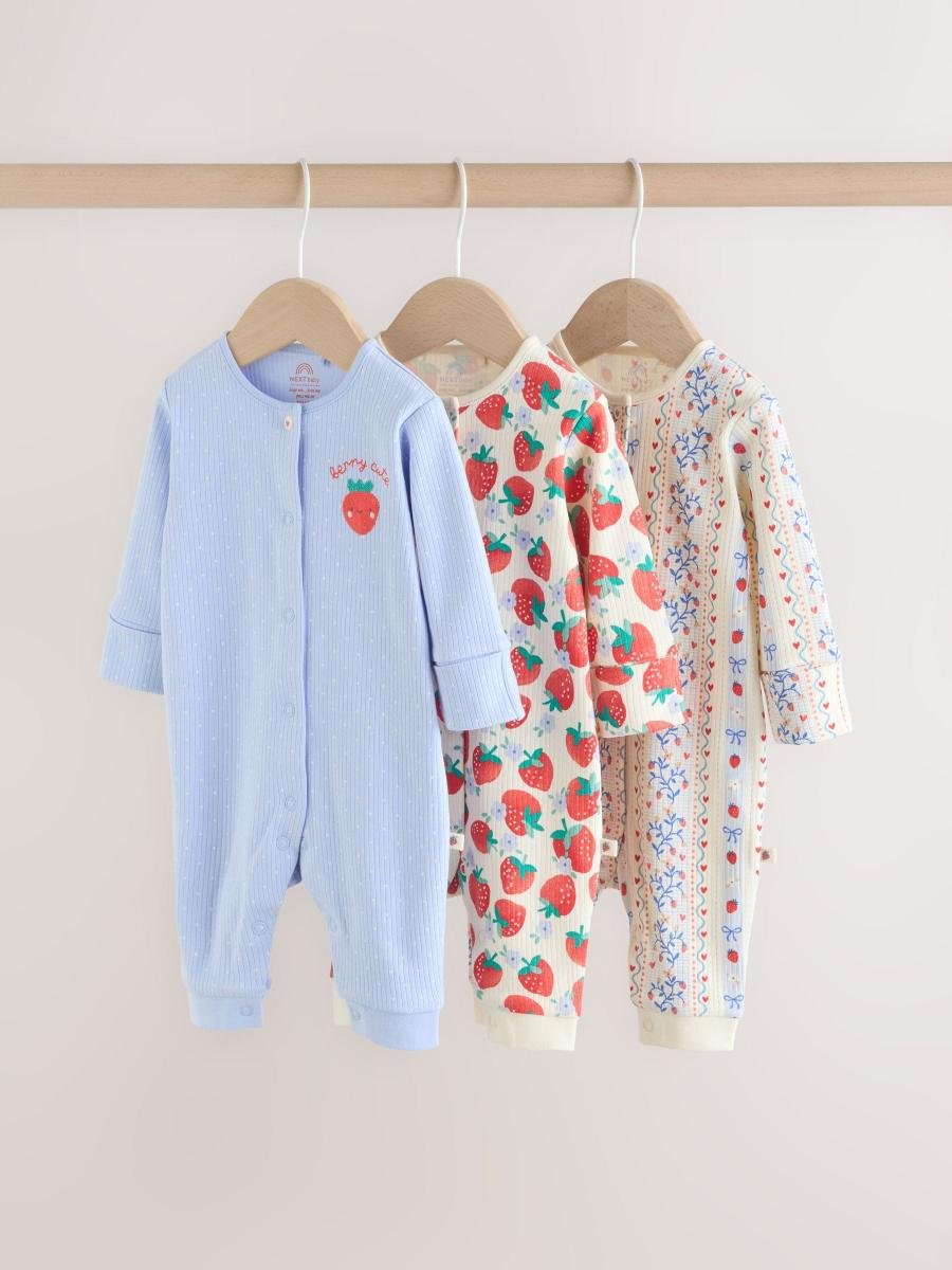 Blue Baby Strawberry Sleepsuit 3 Pack