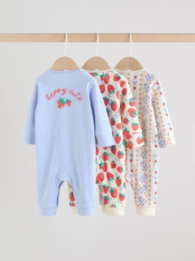 Blue Baby Strawberry Sleepsuit 3 Pack