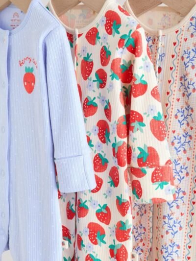 Blue Baby Strawberry Sleepsuit 3 Pack