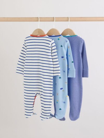 Blue Safari Baby Sleepsuits 3 Pack