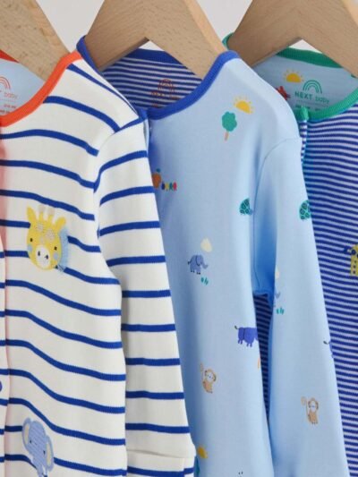 Blue Safari Baby Sleepsuits 3 Pack
