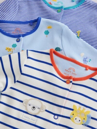Blue Safari Baby Sleepsuits 3 Pack