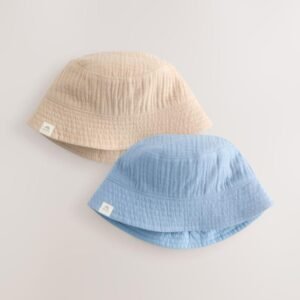 Blue and Beige Baby Bucket Hats 2 Pack