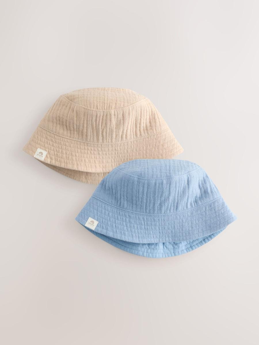 Blue and Beige Baby Bucket Hats 2 Pack