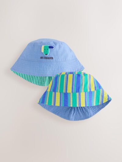 Green Stripe / Dog embroidery Baby Bucket Hats 2 Pack