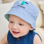 Green Stripe / Dog embroidery Baby Bucket Hats 2 Pack