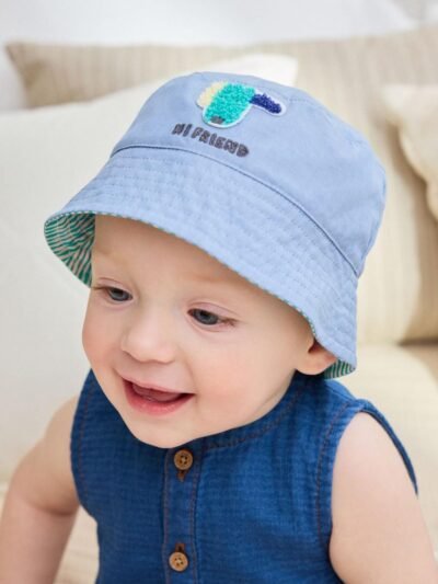 Green Stripe / Dog embroidery Baby Bucket Hats 2 Pack