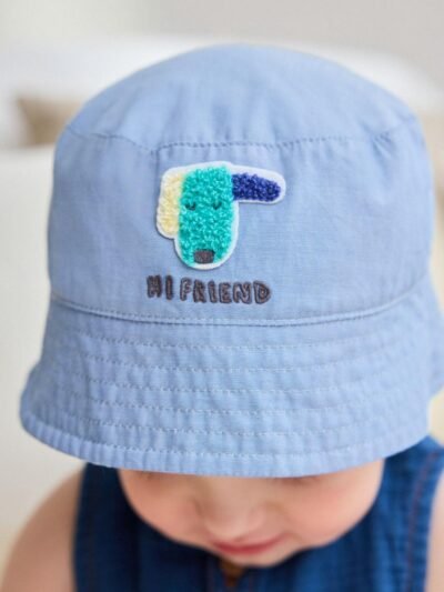 Green Stripe / Dog embroidery Baby Bucket Hats 2 Pack