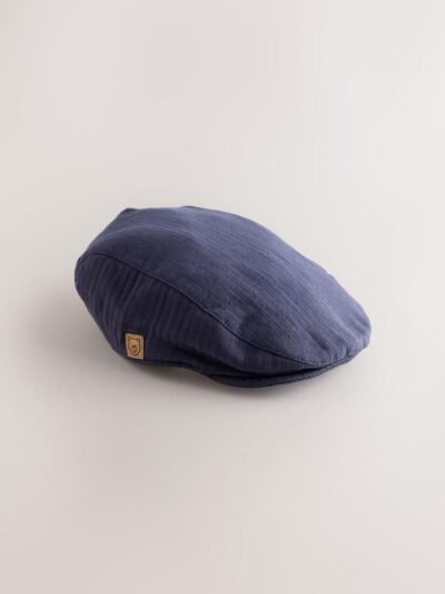 Navy Blue Woven Baby Flat Cap