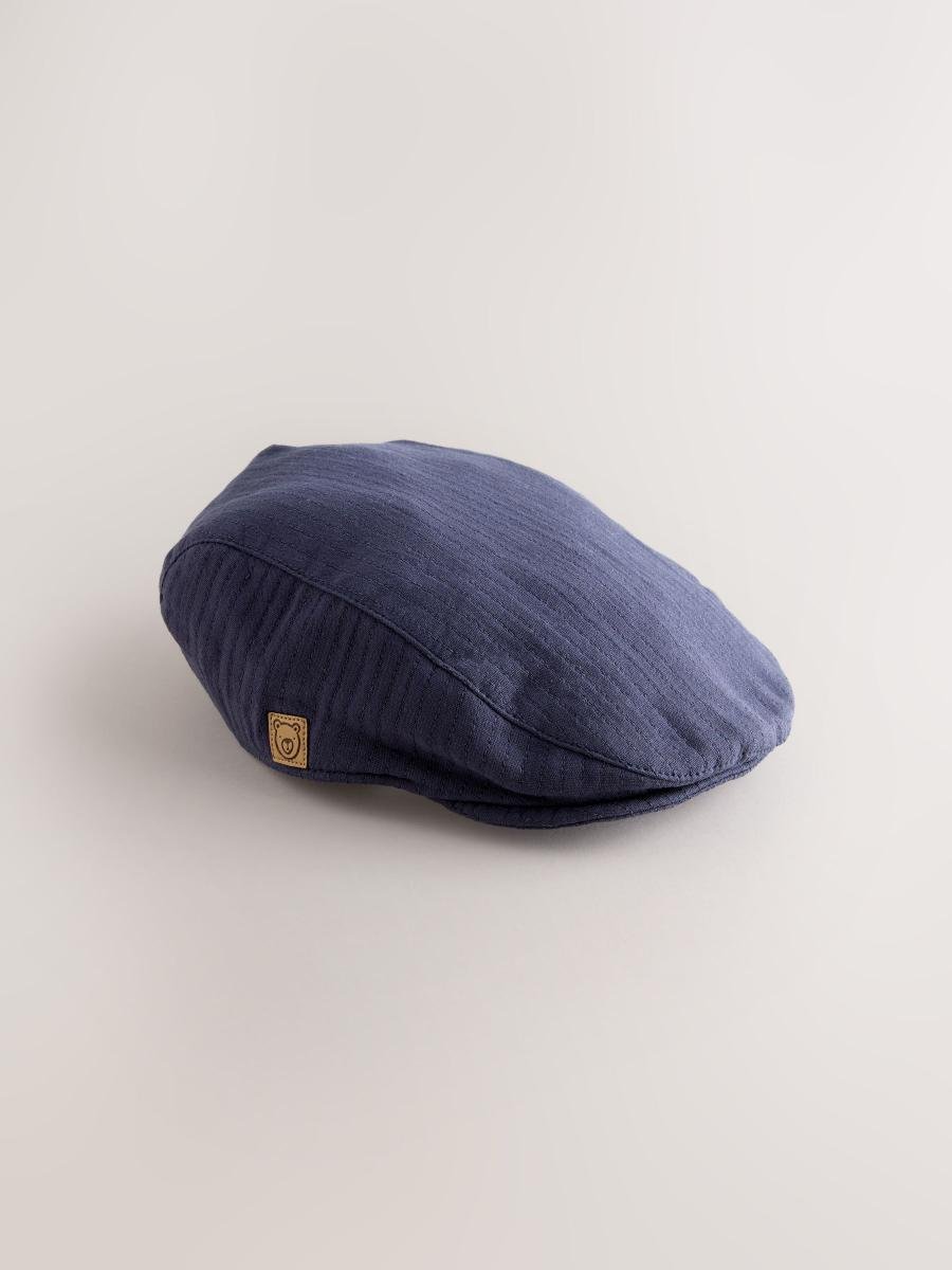 Navy Blue Woven Baby Flat Cap