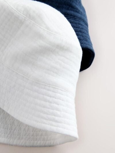 White and Blue Woven Baby Bucket Hats 2 Pack
