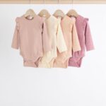 Pink/Cream Baby Long Sleeve Frill Bodysuits 4 Pack