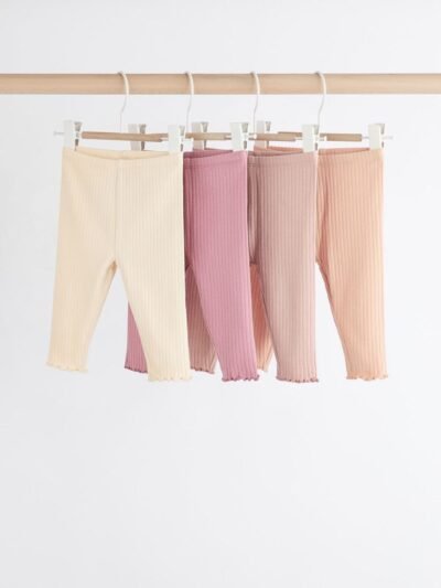 Pink Ribbed Baby Leggings 4 Pack