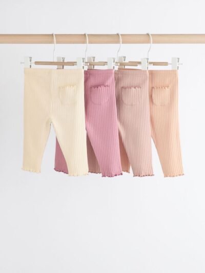 Pink Ribbed Baby Leggings 4 Pack