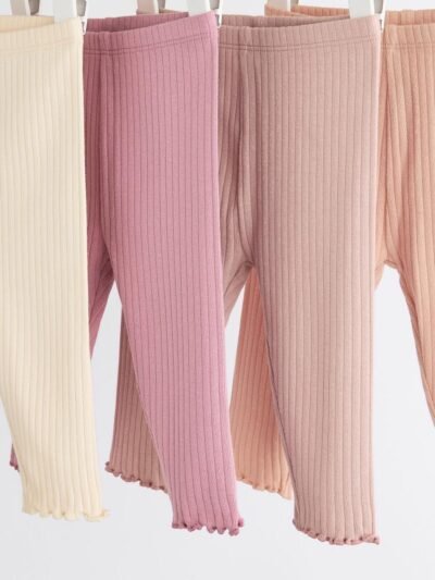 Pink Ribbed Baby Leggings 4 Pack