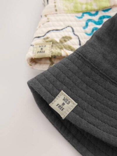 Grey Stampy Printed Woven Baby Bucket Hats 2 Pack