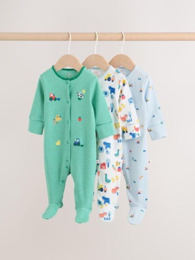 Multi Farm 3 Pack Baby Sleepsuits